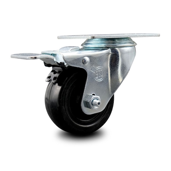 3 Inch Hard Rubber Wheel Swivel Top Plate Caster with Total Lock Brake SCC